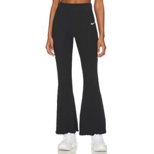 Nike Ribbed Flare Pants Black High Waist Jersey Stretch Size M